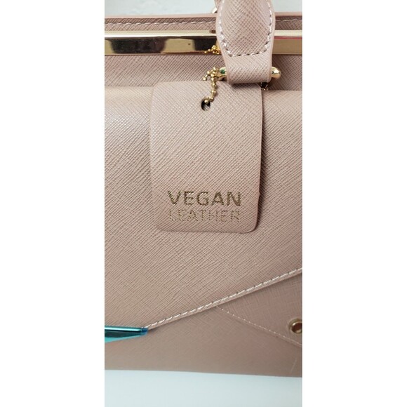 Myztique Handbag Satchel Genuine Vegan Leather Nude Medium Classic Work NEW Tags - Picture 8 of 9